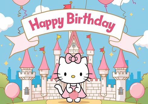 Pink Castle and Cute Pink Cat Backdrop Birthday Decorations, Pink Castle and Pink Cat Birthday Party Background Baby or Girl Birthday Banner Birthday Party Supplies (5x3ft) in Saudi Arabia