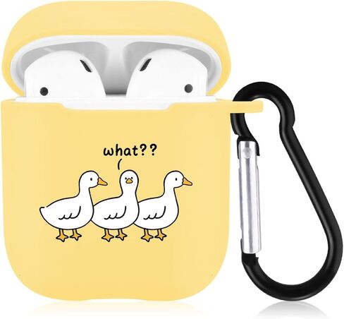 JOYLAND Cute Ducks Case for AirPods 2 & 1 with Keychain, Kawaii Design Soft Yellow Silicone Shockproof Protective Portable Earphone Cover, for Apple AirPods 2nd 1st Generation Charging Case in Kuwait