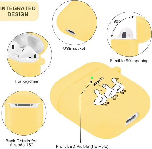JOYLAND Cute Ducks Case for AirPods 2 & 1 with Keychain, Kawaii Design Soft Yellow Silicone Shockproof Protective Portable Earphone Cover, for Apple AirPods 2nd 1st Generation Charging Case in Kuwait