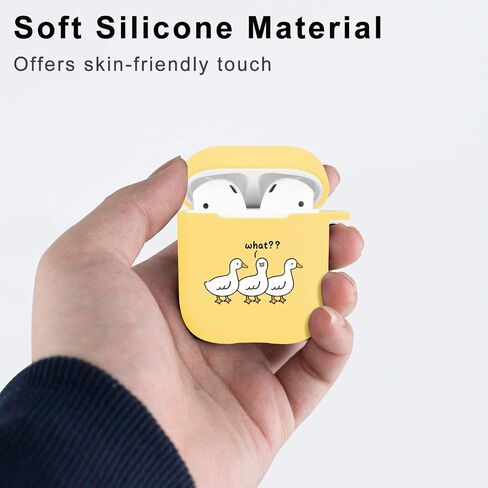 JOYLAND Cute Ducks Case for AirPods 2 & 1 with Keychain, Kawaii Design Soft Yellow Silicone Shockproof Protective Portable Earphone Cover, for Apple AirPods 2nd 1st Generation Charging Case in Kuwait