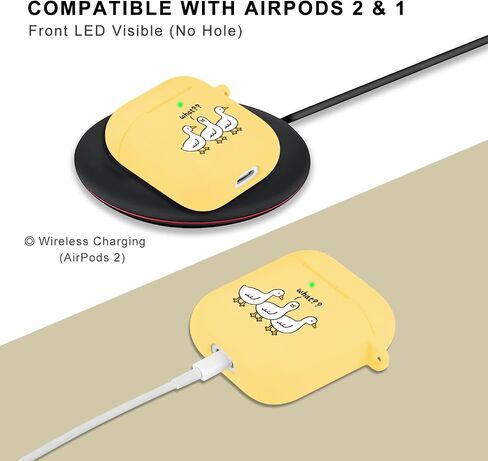 JOYLAND Cute Ducks Case for AirPods 2 & 1 with Keychain, Kawaii Design Soft Yellow Silicone Shockproof Protective Portable Earphone Cover, for Apple AirPods 2nd 1st Generation Charging Case in Kuwait
