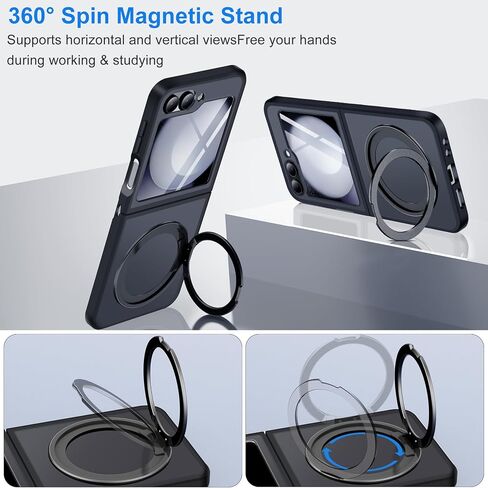 Magnetic Case for Samsung Galaxy Z Flip 5 Compatible with Magsafe, Flip 5 Case with Kickstand, Slim&Silky Matte Translucent Back TPU Hinge Shockproof Protective Case for Z Flip5 5G (Black) in Saudi Arabia