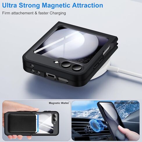 Magnetic Case for Samsung Galaxy Z Flip 5 Compatible with Magsafe, Flip 5 Case with Kickstand, Slim&Silky Matte Translucent Back TPU Hinge Shockproof Protective Case for Z Flip5 5G (Black) in Saudi Arabia