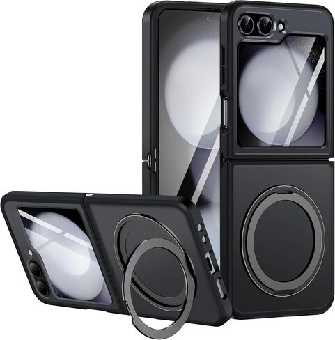 Magnetic Case for Samsung Galaxy Z Flip 5 Compatible with Magsafe, Flip 5 Case with Kickstand, Slim&Silky Matte Translucent Back TPU Hinge Shockproof Protective Case for Z Flip5 5G (Black) in Saudi Arabia