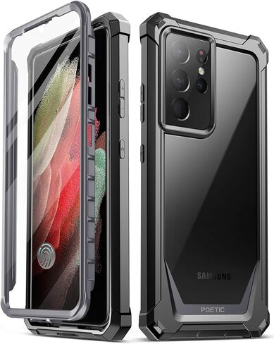 Poetic Guardian Case [6FT Mil-Grade Drop Tested] Designed for with Samsung Galaxy S21 Ultra 5G 6.8", Built-in Screen Protector Work with Fingerprint ID, Full Body Shockproof Case, Black/Clear in Saudi Arabia