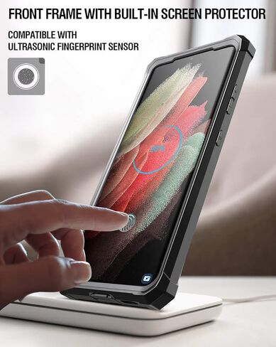 Poetic Guardian Case [6FT Mil-Grade Drop Tested] Designed for with Samsung Galaxy S21 Ultra 5G 6.8", Built-in Screen Protector Work with Fingerprint ID, Full Body Shockproof Case, Black/Clear in Saudi Arabia