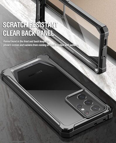 Poetic Guardian Case [6FT Mil-Grade Drop Tested] Designed for with Samsung Galaxy S21 Ultra 5G 6.8", Built-in Screen Protector Work with Fingerprint ID, Full Body Shockproof Case, Black/Clear in Saudi Arabia