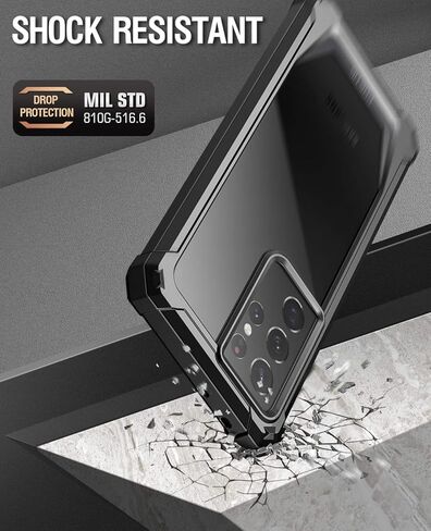 Poetic Guardian Case [6FT Mil-Grade Drop Tested] Designed for with Samsung Galaxy S21 Ultra 5G 6.8", Built-in Screen Protector Work with Fingerprint ID, Full Body Shockproof Case, Black/Clear in Saudi Arabia