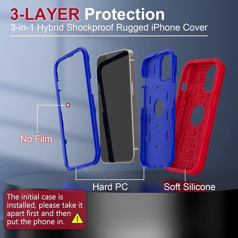 حافظة Grifobes لهاتف iPhone 14 2022 / iPhone 13 2021 (6.1 بوصة)، غطاء مطاطي من السيليكون السميك 3 في 1 شديد التحمل مقاوم للصدمات لهاتف i Phone 6.1 بوصة للأطفال والأولاد والرجال (أحمر + أزرق) in Saudi Arabia