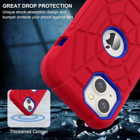 حافظة Grifobes لهاتف iPhone 14 2022 / iPhone 13 2021 (6.1 بوصة)، غطاء مطاطي من السيليكون السميك 3 في 1 شديد التحمل مقاوم للصدمات لهاتف i Phone 6.1 بوصة للأطفال والأولاد والرجال (أحمر + أزرق) in Saudi Arabia