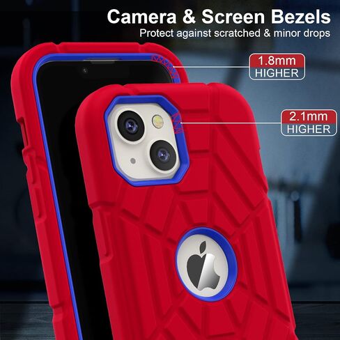 حافظة Grifobes لهاتف iPhone 14 2022 / iPhone 13 2021 (6.1 بوصة)، غطاء مطاطي من السيليكون السميك 3 في 1 شديد التحمل مقاوم للصدمات لهاتف i Phone 6.1 بوصة للأطفال والأولاد والرجال (أحمر + أزرق) in Saudi Arabia