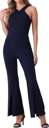 Allegra K Slit Hem Jumpsuits for Women's Sleeveless V Neck High Waist Split Flare Leg Elegant Jumpsuit in Saudi Arabia