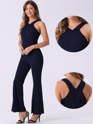 Allegra K Slit Hem Jumpsuits for Women's Sleeveless V Neck High Waist Split Flare Leg Elegant Jumpsuit in Saudi Arabia
