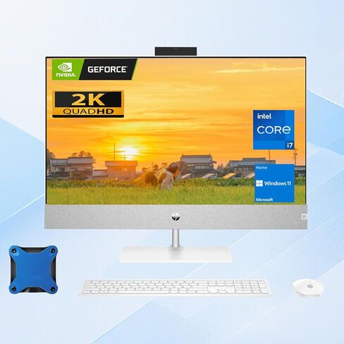 كمبيوتر HP Pavilion 27 بوصة QHD i7 RTX 3050 الكل في واحد، 27 بوصة QHD، Intel i7-13700T، NVIDIA GeForce RTX 3050، ذاكرة الوصول العشوائي 64 جيجابايت، 2 تيرابايت SSD، Wi-Fi 6، Windows 11 Home، أبيض، مع 512 SSD خارجي باقة in Saudi Arabia