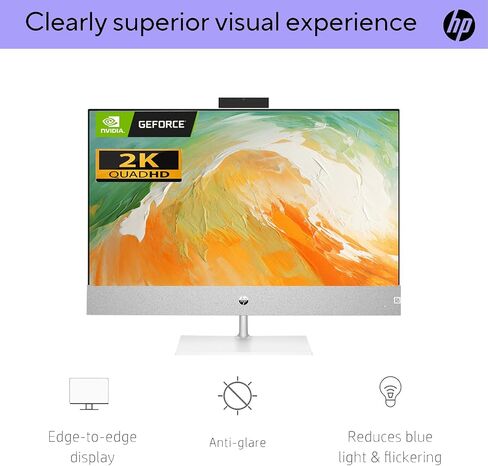 كمبيوتر HP Pavilion 27 بوصة QHD i7 RTX 3050 الكل في واحد، 27 بوصة QHD، Intel i7-13700T، NVIDIA GeForce RTX 3050، ذاكرة الوصول العشوائي 64 جيجابايت، 2 تيرابايت SSD، Wi-Fi 6، Windows 11 Home، أبيض، مع 512 SSD خارجي باقة in Saudi Arabia