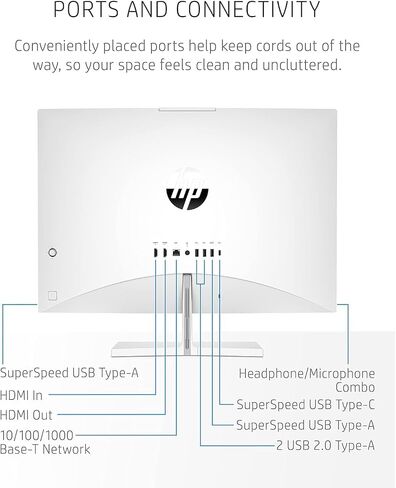 كمبيوتر HP Pavilion 27 بوصة QHD i7 RTX 3050 الكل في واحد، 27 بوصة QHD، Intel i7-13700T، NVIDIA GeForce RTX 3050، ذاكرة الوصول العشوائي 64 جيجابايت، 2 تيرابايت SSD، Wi-Fi 6، Windows 11 Home، أبيض، مع 512 SSD خارجي باقة in Saudi Arabia