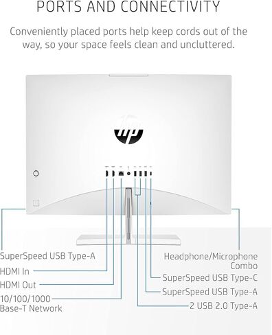 كمبيوتر HP Pavilion 27 بوصة QHD i7 RTX 3050 الكل في واحد، 27 بوصة QHD، Intel i7-13700T، NVIDIA GeForce RTX 3050، ذاكرة الوصول العشوائي 64 جيجابايت، 2 تيرابايت SSD، Wi-Fi 6، Windows 11 Home، أبيض، مع 512 SSD خارجي باقة in Saudi Arabia