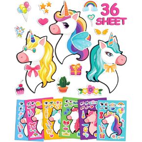 36 Sheets Make Your Own Unicore Stickers for Kids Toddlers, Make a Face Stickers for Kids Party Favors, Kids Activities DIY Crafts, Unicore Birthday Party Decorations Goodie Bags Stuffers