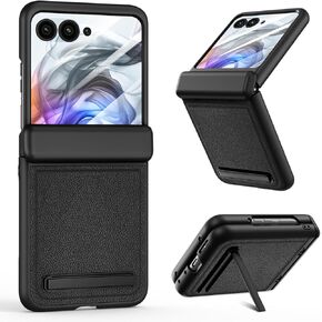 VEGO for Motorola Razr 2024 Case with Stand [Not fit Razr Plus 2024], Moto Razr 2024 Leather Slim Case with Built-in Camera Screen Protector & Hinge Protection & Invisible Kickstand - Blue