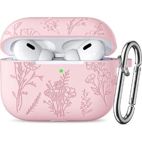 Odbeai Compatible with Airpods Pro 2nd Generation Case, Compatible with Airpod Pro Case, Flower Engraved Case Compatible with Airpods Pro 2 Case, Soft Silicone Skin Full Protective, Front LED Visible in Saudi Arabia