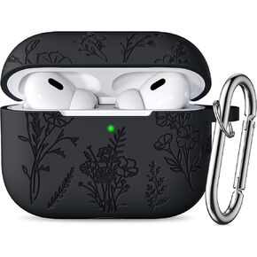 Odbeai Compatible with Airpods Pro 2nd Generation Case, Compatible with Airpod Pro Case, Flower Engraved Case Compatible with Airpods Pro 2 Case, Soft Silicone Skin Full Protective, Front LED Visible