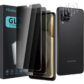 3 Pack Privacy Screen Protector for Samsung Galaxy A12 With 3 Pack Camera Lens Protector, Anti Spy Tempered Glass 9H Hardness, Black Protector Anti Spy, Anti-Scratch, Bubble Free