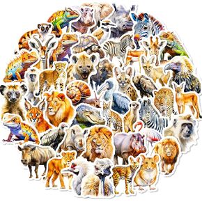 50 Pcs African Safari Animal Stickers Colourful Animal Waterproof Vinyl Decals for Adults Teens Kids Water Bottles Skateboard Car Bike Phone Case Laptop Jungle Animals Party Favors