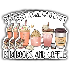 (3pcs) Just A Girl Who Loves Books and Coffee Sticker for Kindle Laptop Water Bottle, Reading Bookish Booktrovert Coffee Caffeinated Lovers Sticker Funny Aesthetic Book Lover Vinyl Decal - 3x3