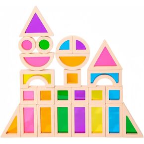 Rainbow Sensory Building Block Toys Toddler Wooden Blocks Preschool Children Wooden Geometric Stacked Toys Wooden Toys Set Colorful Preschool Learning Educational Toys for Boys and Girls