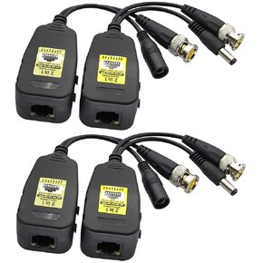 Power Video Balun DC BNC to Cat5 RJ45 Network Transceiver HD-CVI/TVI/AHD/CVBS with DC Connector for 720P 960P 1080P 3MP 4MP 5MP 8MP CCTV Security DVR Surveillance Camera System(18cm-4Pairs)