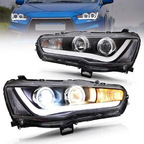 VLAND Led Headlights Compatible with Mitsubishi Lancer& EVO X 2008-2020 Projector Front lamp Assembly w/Smoke Lens w/Sequential w/Black Housing