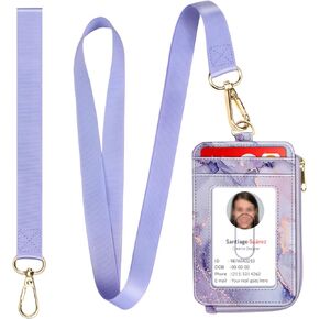 Fintie 2-in-1 ID Badge Holder & Lanyard Wallet, Credit Card Holders with Removable Wristlet & Neck Lanyard, Leather ID Name Badg 5 Card Slots Zipper Purses for Women Girls