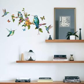 Amaonm Removable 3D DIY Colofrful Flying Birds on The Tree Branches Wall Decals Flower Floral Wall Sticker Peel and Stick Decor for Kids Babys Boys Girls Bedroom Nursery Room Living Room (Phoenix)