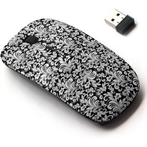2.4G Wireless Mouse with Cute Pattern Design for All Laptops and Desktops with Nano Receiver - Black White