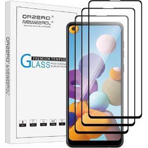 Orzero (3 Pack) Tempered Glass Screen Protector Compatible for Samsung Galaxy A21s (Full Adhesive), 2.5D Arc Edges 9 Hardness HD Anti-Scratch Full-Coverage (Lifetime Replacement)