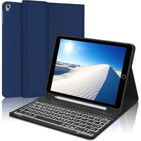 iPad 9th Generation Case with Keyboard 10.2 inch, Detachable Backlit Wireless Bluetooth Keyboard, Slim Folio Cover with Pencil Holder for iPad 8th/7th Gen/iPad Air 3rd Gen, DarkBlue