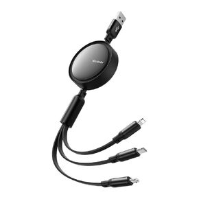 mcdodo Beat Drum Multi Charging Cable,Retractable 3 in 1 Phone Charger Cord 4ft with Type C/Micro USB Port Compact for Travel USB Cable