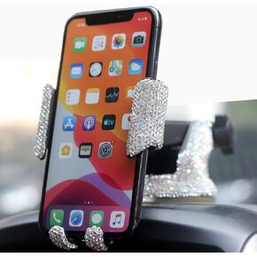 Bling Rhinestone Car Gravity Phone Mount Dashboard Cell Phone Holder - Auto Clamping, 2 Mounting Options, Stable and Rotatable, Hands-Free Driving (Silver)