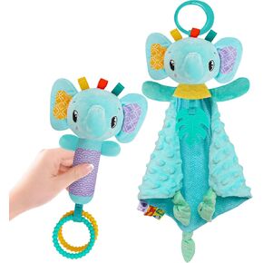 Baby Carseat & Stroller Toy, Security Blanket and Rattle Set: Fox Loveys and Baby Handshake Toy, Newborn Stuffed Hanging Animal Plush, Baby Shower Thank You Gifts for Baby Boys and Girls