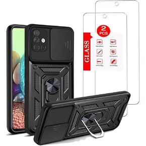 for Samsung Galaxy A71 5G [Not fit 4G/5G UW] Case with [2 Pack] Tempered Glass Screen Protector, Galaxy A71 5G Heavy Duty Armor [Military-Grade] Protective, Lens Protects Magnetic Kickstand Case