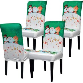 Christmas Dining Chair Covers Set of 6, Green Stretch Spandex Removable Xmas Kitchen Chair Slipcover, Warm Print Yellow Bowknot Bell New Year Seat Back Decor for Home, Hotel, Restaurant, Office, Party in Saudi Arabia