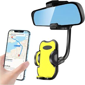 BELOMI Car Rear View Mirror Phone Holder, 360° Rotatable Car Phone Holder Mount with Anti-Shake Design, Multifuctional Rearview Clip Mobile Mount Holder for All Smartphones and Cars (Black)