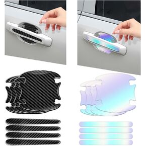 SuperKaKa 16Pack Car Door Handle Protective Stickers,Universal 3D Cars Doors Bowl Reflective Films Carbon Fiber&Dazzl Scratch Waterproof Night Visibility Guard Strips Vehicle Exterior Accessories