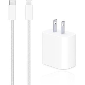 iPhone 15 Wall Charger, 20W USB C Woven Fast Charger Cable Compatible for iPhone 15, 15 Pro Max, 15 Plus, iPad Pro 12.9/11, iPad Air 5/4th, AirPods Pro(2nd Gen), Apple TV Siri(3rd) Charging Cord (6ft)