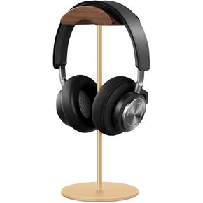 Headphone Stand, Walnut Wood & Aluminum Headset Stand, Nature Walnut Gaming Headset Holder with Solid Heavy Base for All Headphone Sizes (Black)