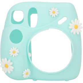 Jectse For Instax Mini 7 Plus Case Instant Camera Case with Removable Shoulder Strap, Soft Silicone Protective Case Compact Camera Case for Instax Mini 7 Plus Camera (Blue Daisy)