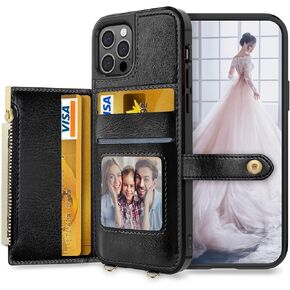LOHASIC for iPhone 12 Pro Wallet Case, for iPhone 12 Phone Cover to Men Women, 5 Card Holder Premium PU Leather Credit Slot, Magnetic Clasp Kickstand Flip Folio Portfolio Pocket, 6.1 Inch - Brown