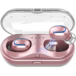 Mini Wireless Earbuds, Bluetooth Earphones in Ear with Wireless Charging Case, IPX7 Waterproof Wireless Mini TWS Mic Hi-Fi Stereo Sport Headphones for iPhone/Samsung/Android(Rose Gold)