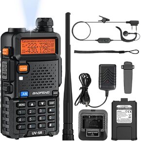 BAOFENG UV-5R Two Way Radio Long Range Walkie Talkies for Adults Handheld Ham Radio with 128 Channels, DTMF, VOX, SOS, Flashlight, 1800mAh Rechargeable Battery, Earpiece