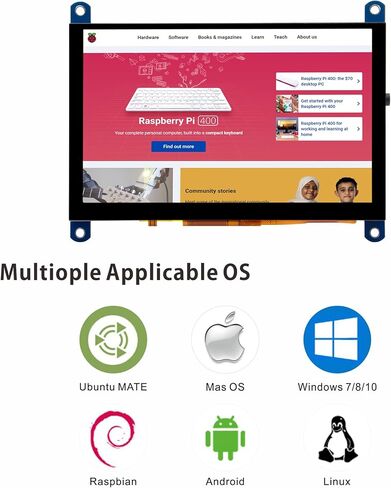 شاشة OSOYOO 5 بوصة HDMI تعمل باللمس بالسعة لأجهزة الكمبيوتر Raspberry Pi 4 Banana Pi والأجهزة المتوافقة مع Windows 10 8 7 Raspbian Ubutun Kali مع مخرج صوت 3.5 مم in Kuwait